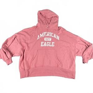 American Eagle 1977 Pink Oversized Cropped Hoodie – Size L